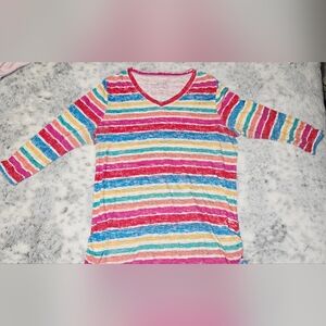 Ladies Rainbow Striped 3/4 Sleeve Top